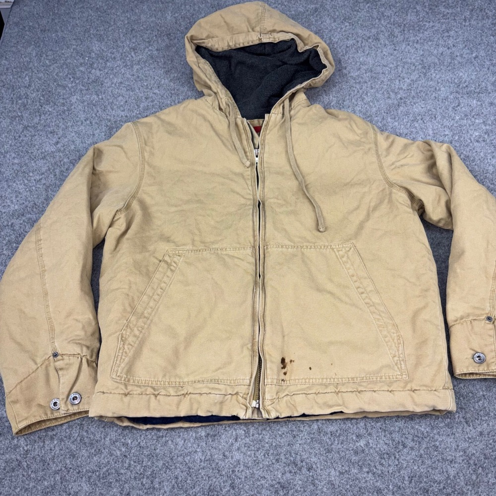 Old Navy Canvas Hooded Jacket Mens Small Tan Workers Jeans Workwear Full Zip